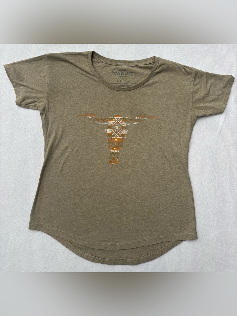 Ariat Olive Short-Sleeve Tee with Metallic Tribal Longhorn